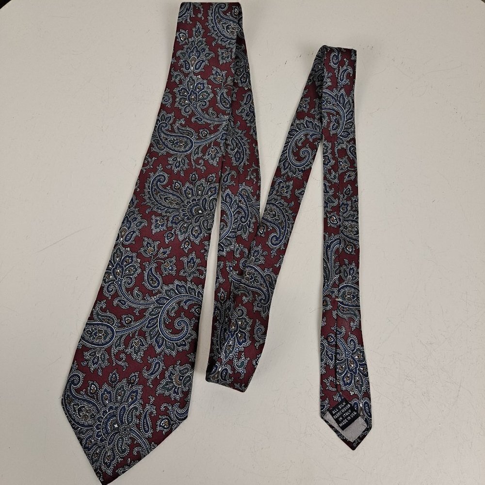 Christian Dior Monsieur 100% Silk Men's Tie Burgundy/Gray/Blue Paisley EUC